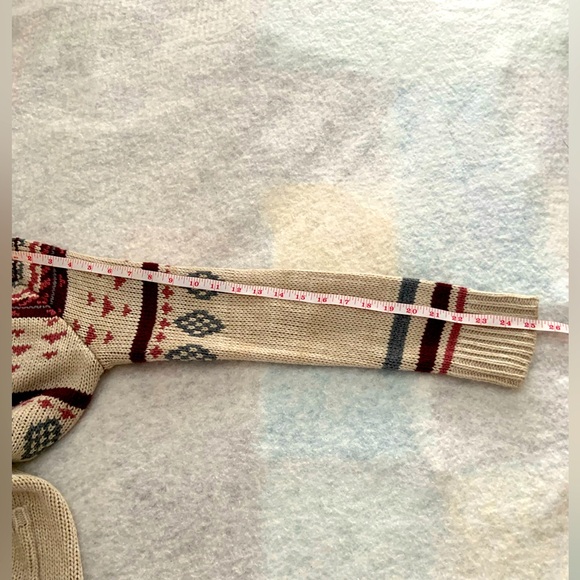 Pink Republic Nordiac style sweater cardigan sz L, creamy tan/pink/burgundy/blue - Picture 4 of 11